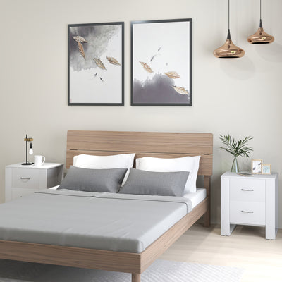 HOMCOM Bedside Table Set of 2 with 2 Drawers, Nightstands with Handles and Elevated Base, Side Tables for Bedroom, Living Room, White 