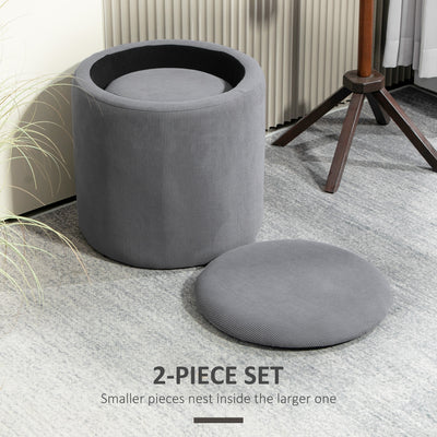 HOMCOM Set of Two Corduroy Storage Ottomans - Grey 