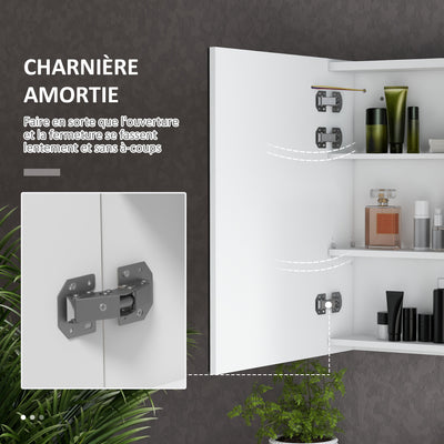 kleankin Bathroom Mirror Cabinet with Light, Bathroom Storage Cupboard with Adjustable Shelf, USB Powered, 90x15x70cm, White 