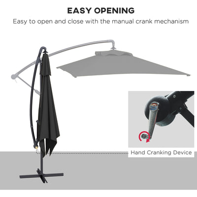 Outsunny 3m Cantilever Overhanging Parasol, with Cross Base - Black 