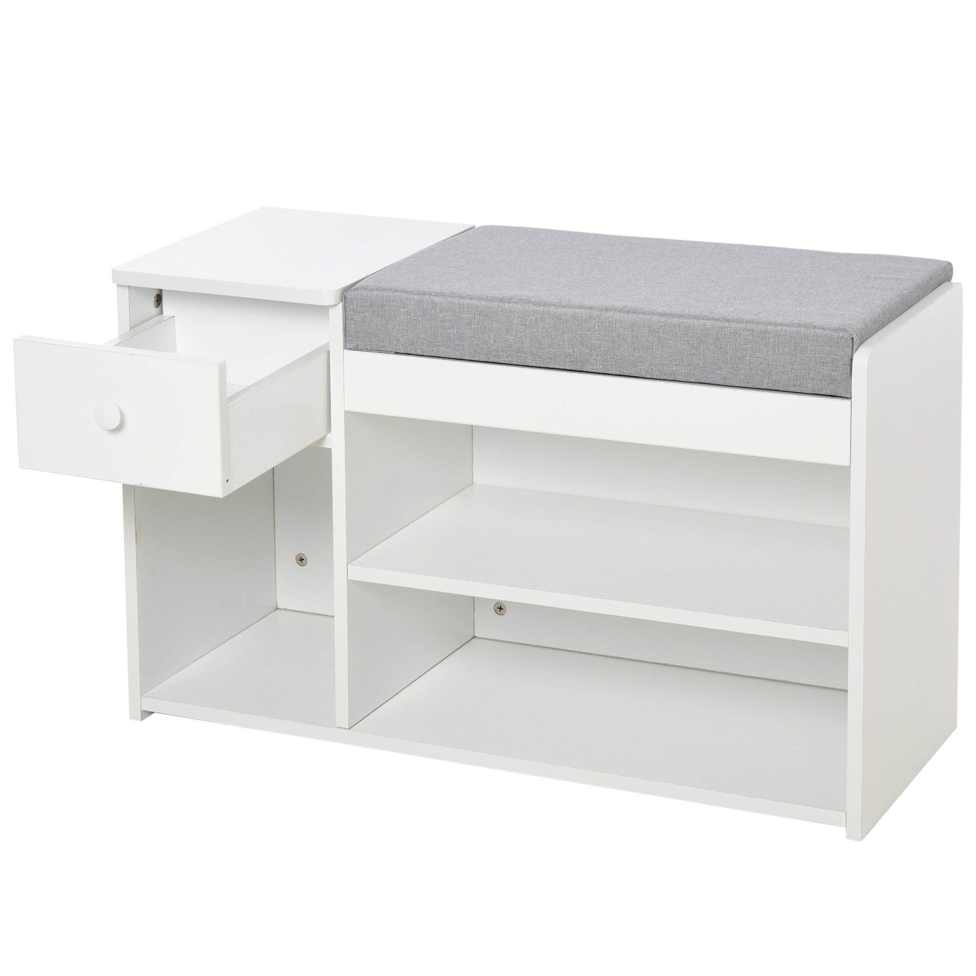 HOMCOM Multi-Storage Shoe Bench w/ Drawer 3 Compartments Cushioned Home Organisation Furniture Tidy Boots Hallway Entryway White 