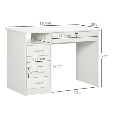 HOMCOM Computer Desk, Home Office Desk with Lockable Drawer, Storage Shelf for Study Bedroom, 110 x 50 x 76 cm, White 