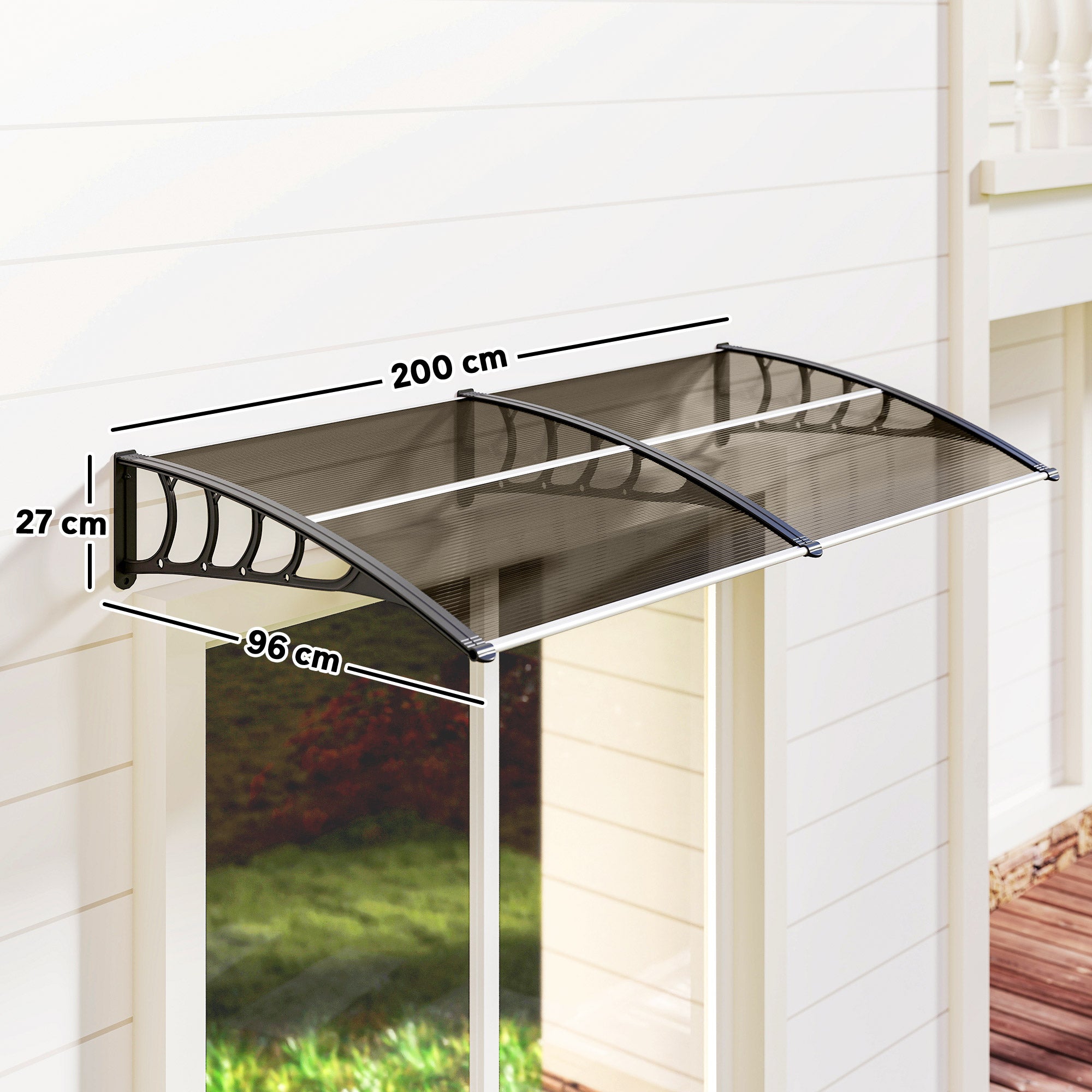 Outsunny Front Door Canopy, Outdoor Awning, Rain Shelter, 200 x 96cm, Brown 