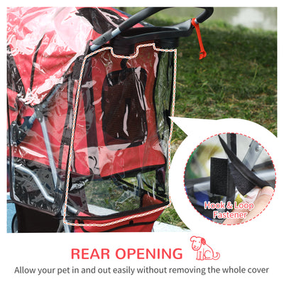 PawHut Dog Stroller with Rain Cover for Small Miniature Dogs, Folding Pet Pram with Cup Holder, Storage Basket, Reflective Strips, Red 
