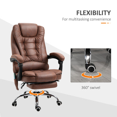 Vinsetto Heated 6 Points Vibration Massage Executive Office Chair Adjustable Swivel Ergonomic High Back Desk Chair Recliner with Footrest Brown 