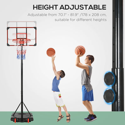 SPORTNOW Height Adjustable Basketball Hoop and Stand with Firm Backboard and Weighted Base, Portable on Wheels, Red 