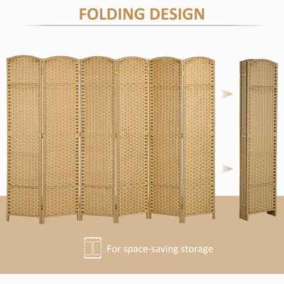 HOMCOM 6 Panel Folding Room Divider, Freestanding Privacy Screen for Living Room, Bedroom and Office, 240 x 170cm, Natural 