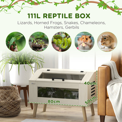 PawHut 111L Vivarium for Snakes, Lizards, Horned Frogs, Chameleons, Hamsters, Gerbils with Tempered Glass Windows 
