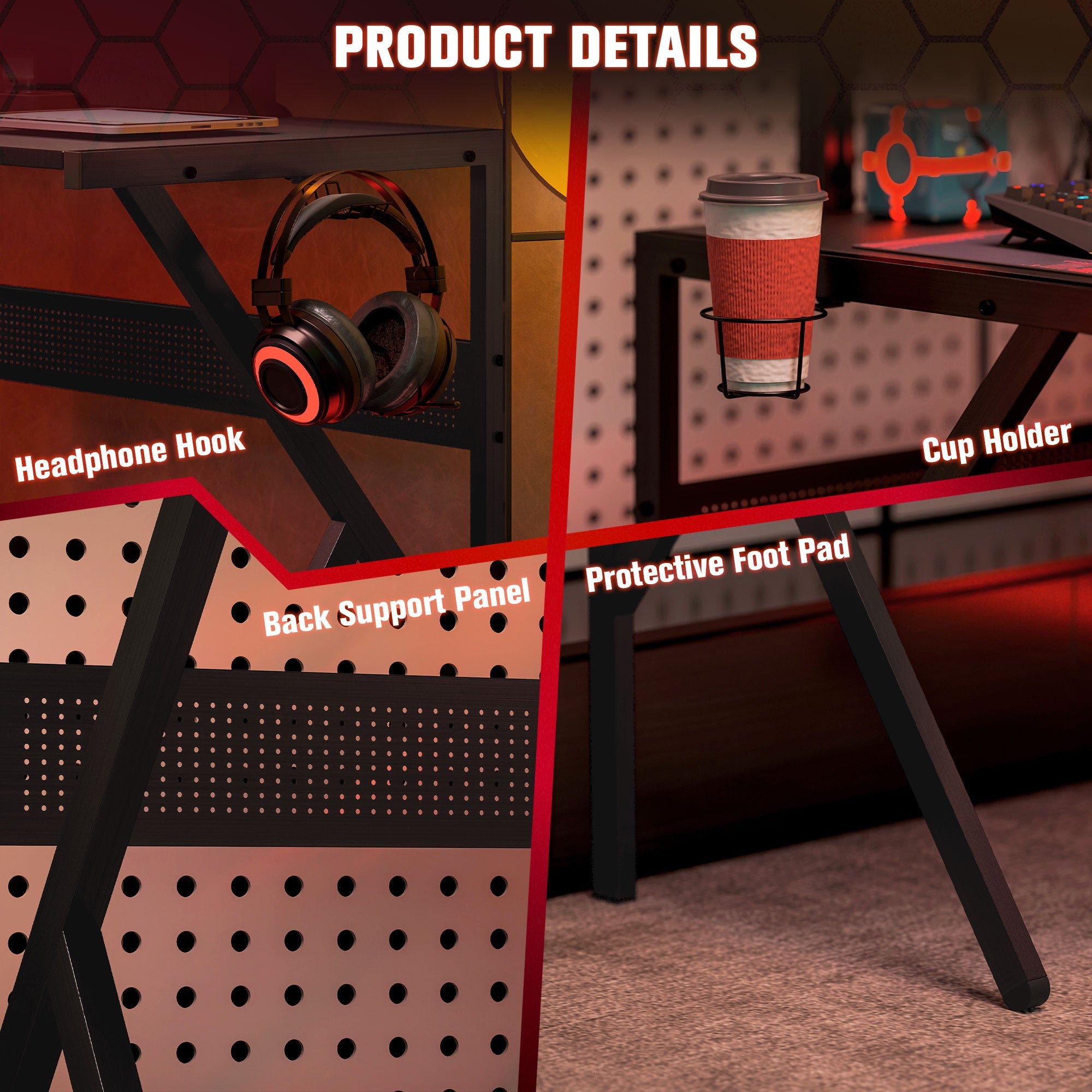 HOMCOM Gaming Desk L-Shaped Corner Computer Table for Home Office PC Workstations with Adjustable Monitor Stand Cup Holder Headphone Hook 125x125x75cm, Black 
