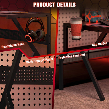 HOMCOM Gaming Desk L-Shaped Corner Computer Table for Home Office PC Workstations with Adjustable Monitor Stand Cup Holder Headphone Hook 125x125x75cm, Black 