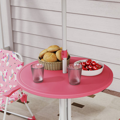 AIYAPLAY Kids Patio Table and Chair Set, Kids Garden Furniture with Umbrella, 4-Piece Bistro Set for Garden, Pink 