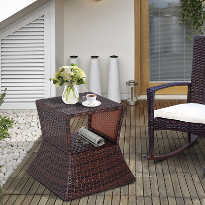 Outsunny Rattan Outdoor Coffee Table, Wicker Garden Patio Bistro Side Table with Umbrella Hole and Storage Space for Balcony, Porch, Brown 