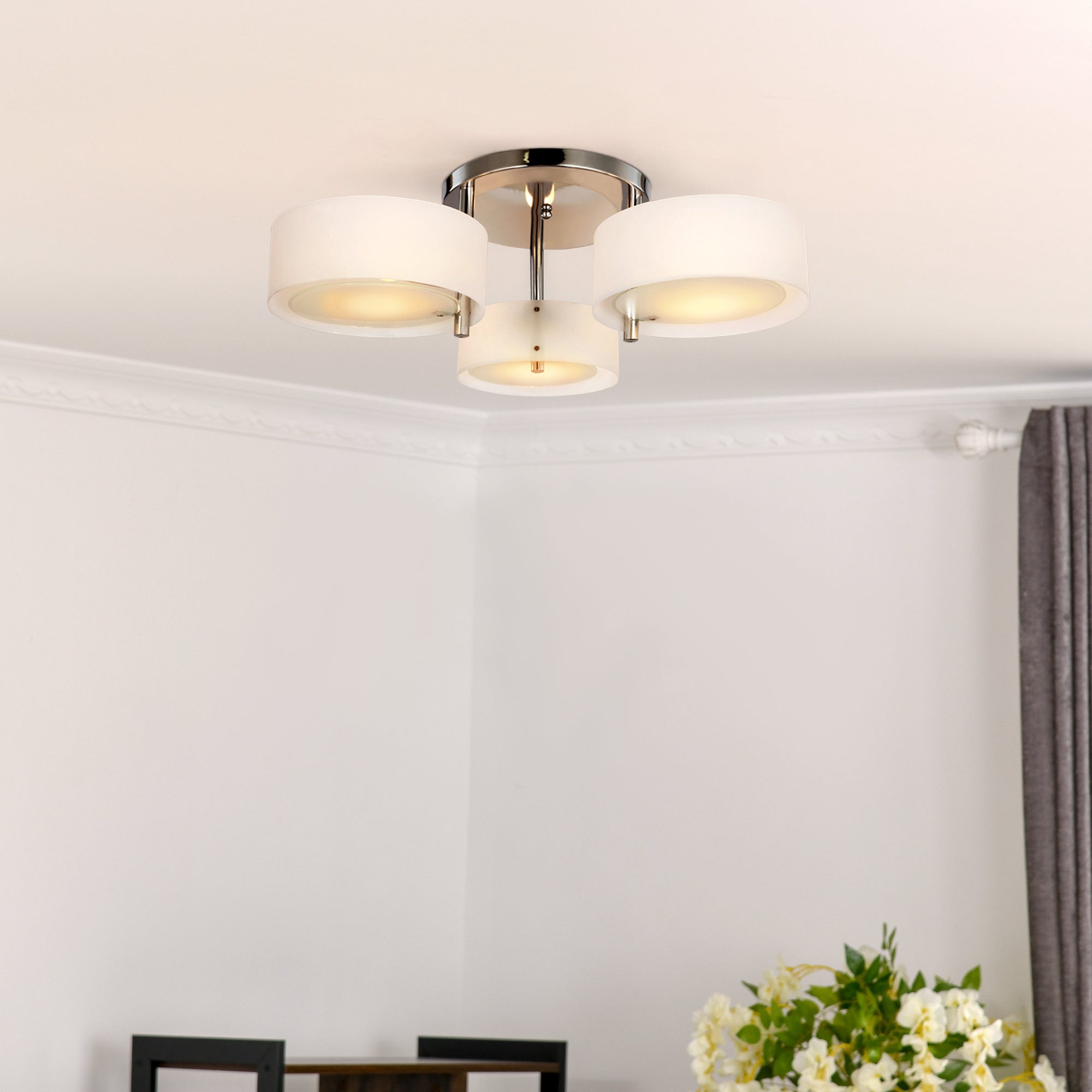 HOMCOM Acrylic Lamp Indoor 3 Light Pendant Chandelier Flush Mount Office Living Room Bedroom w/ Chrome Finish 