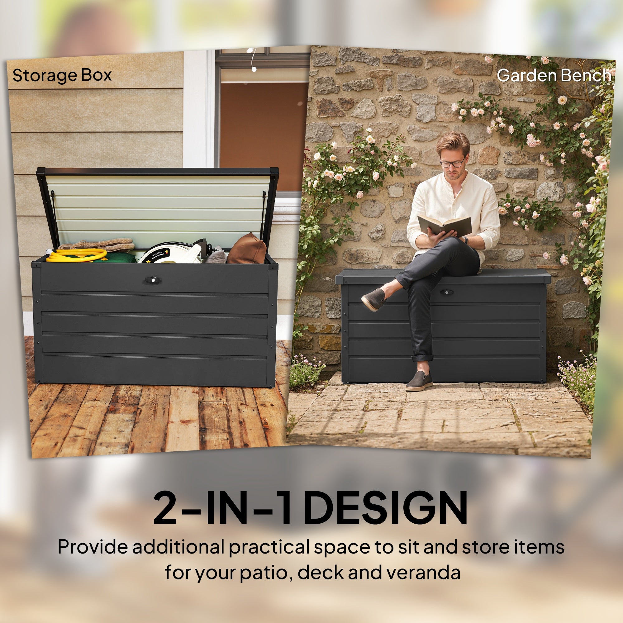 Outsunny 311L Galvanised Steel Garden Storage Box - Dark Grey 