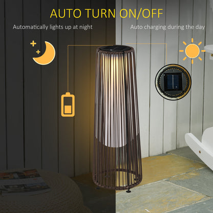 Outsunny Patio Garden PE Rattan Solar Lights Woven Resin Wicker Lantern Auto On/Off Solar Powered Lights for Porch, Yard, Lawn, Courtyard, Indoor & Outdoor  Brown 