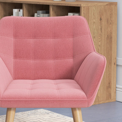 Set of 2 Accent Chair, Arm Chair with Slanted Back, Thick Padding and Rubber Wooden Legs for Living Room, Pink 