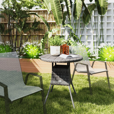 Outsunny 70cm Four-Person Wood-Effect Rattan Table - Grey 