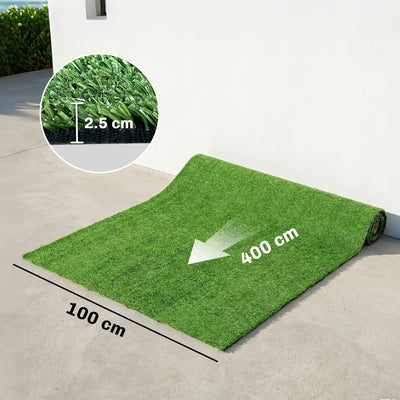 Outsunny Artificial Grass Turf Low Maintenance Realistic Lawn Pet Turf with Drain Holes for Garden 1m x 4m Green 