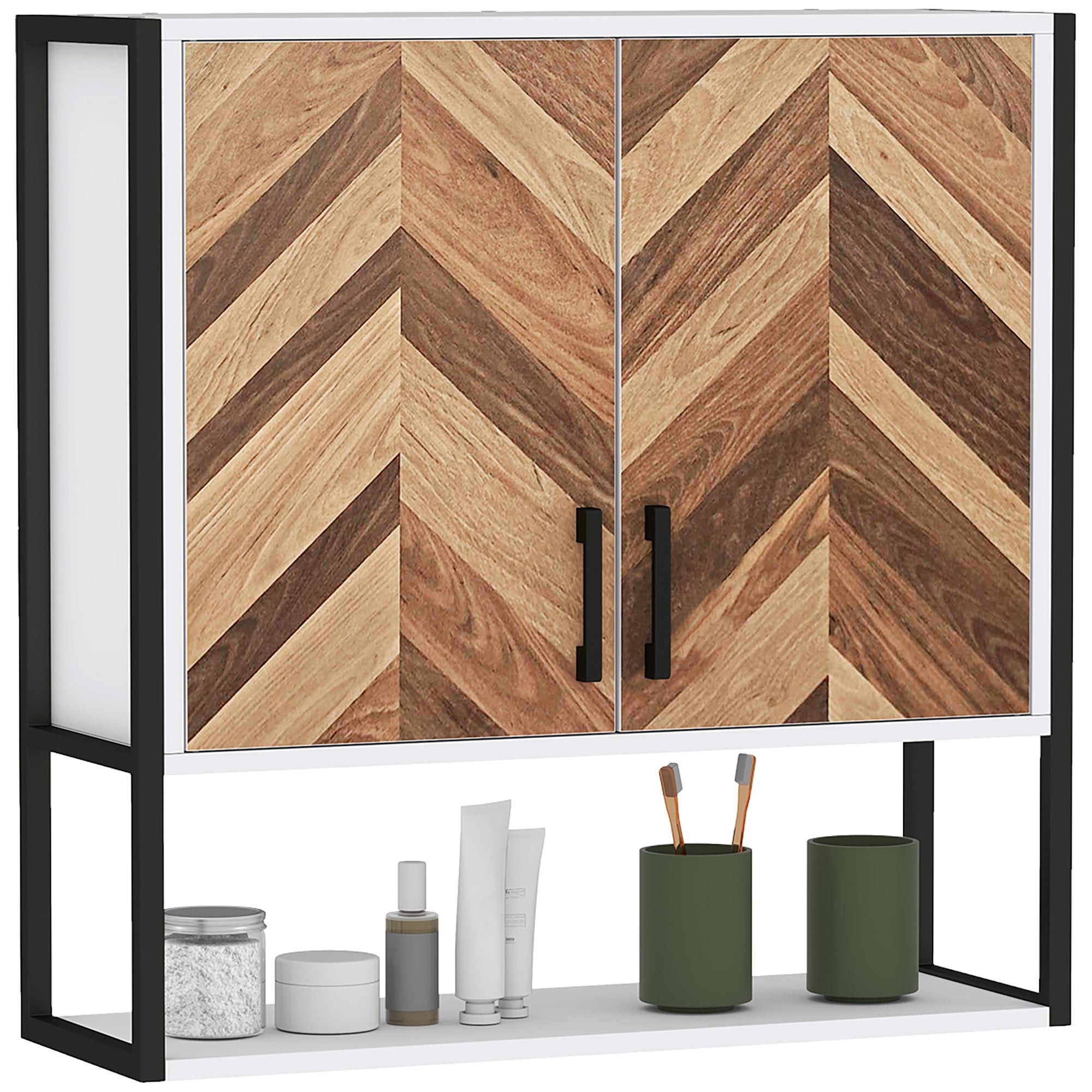 HOMCOM Bathroom Cabinet Wall Mounted, Bathroom Wall Cabinet Medicine Cabinet with 2 Doors, Adjustable Shelf, Walnut 