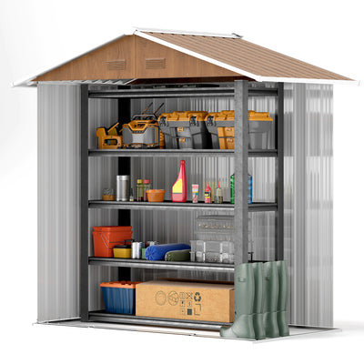 Outsunny 6.5 x 3.5ft Metal Garden Storage Shed - Brown Wood Effect 