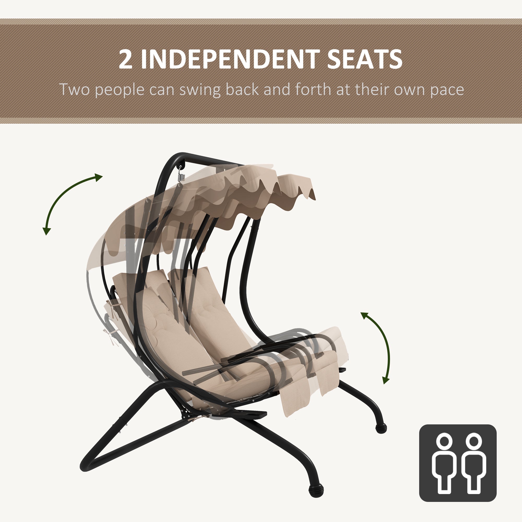 Outsunny Two-Seat Garden Swing Chair, with Protective Canopy - Beige 