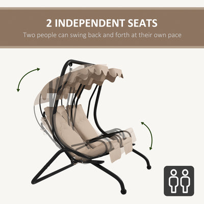 Outsunny Two-Seat Garden Swing Chair, with Protective Canopy - Beige 