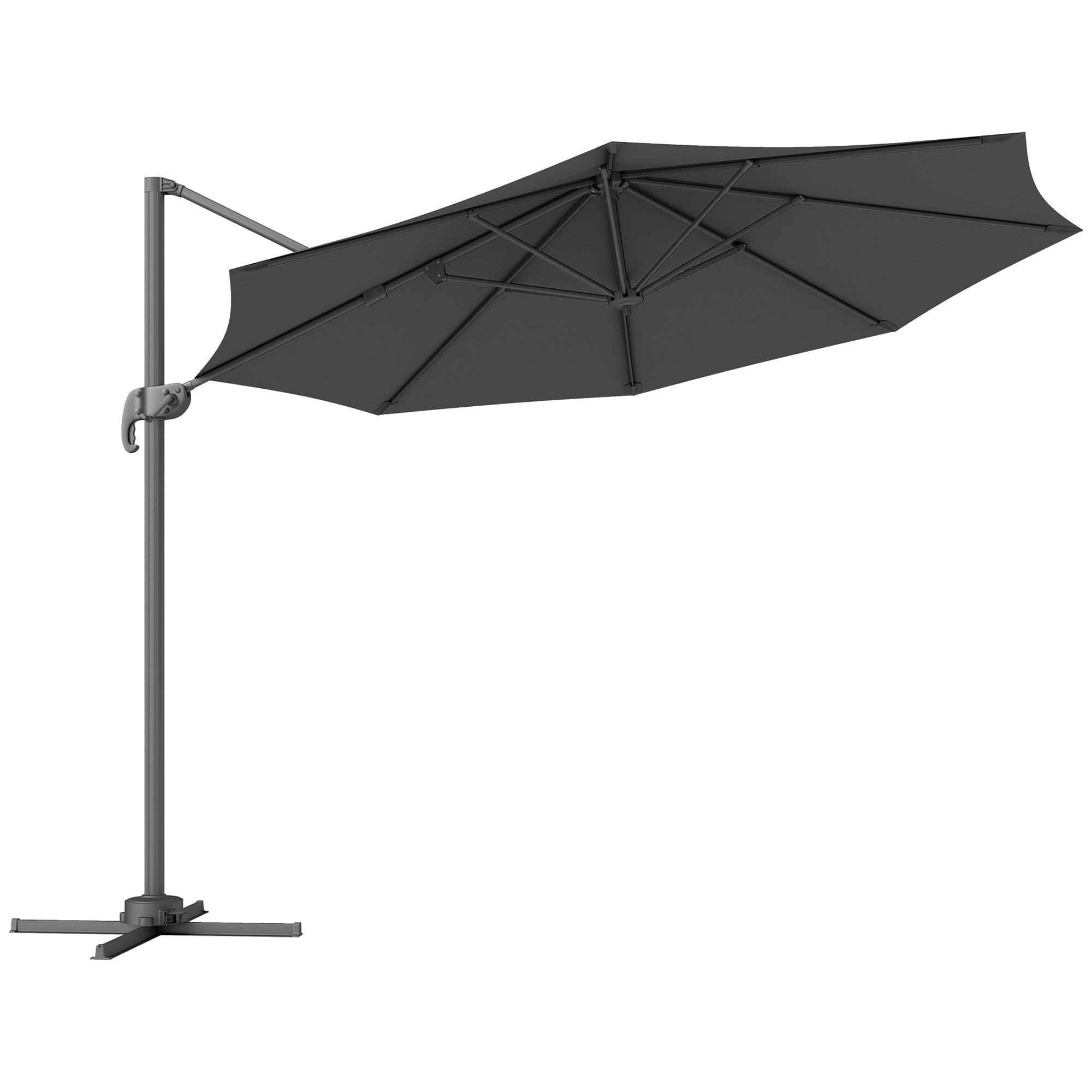 Outsunny 3 x 3(m) Cantilever Parasol with Cross Base, Garden Umbrella with 360° Rotation, Crank Handle and Tilt for Outdoor, Black 