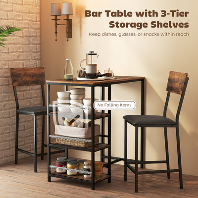 HOMCOM Three-Piece Compact Bar Table Set - Brown/Black 