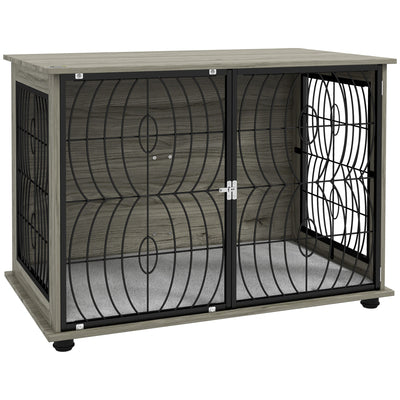 PawHut Dog Crate Furniture End Table w/ Plush Washable Cushion, Lockable Door, for Large Dogs 