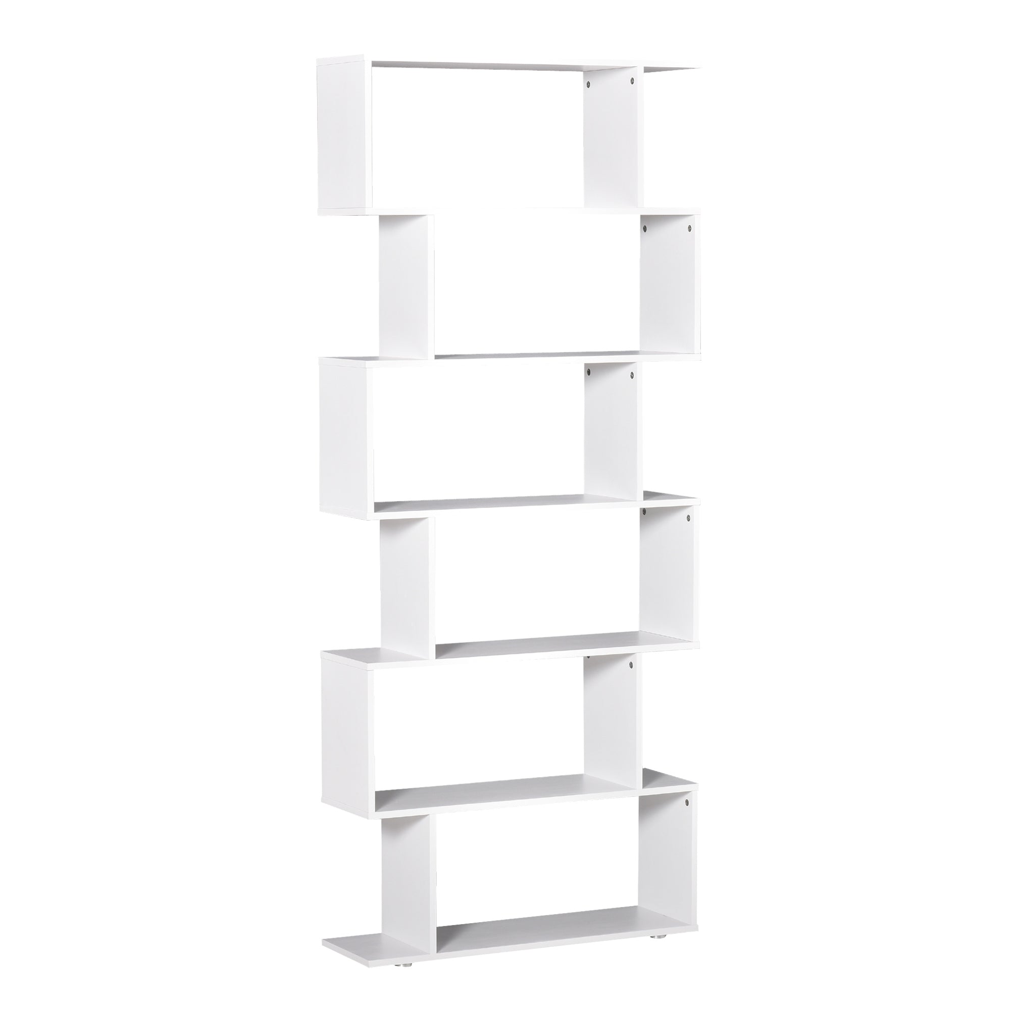 HOMCOM S Shape Wooden 6-tier Bookshelf Open Concept Bookcase Storage Display Unit for Home Office Living Room, White