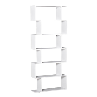 HOMCOM S Shape Wooden 6-tier Bookshelf Open Concept Bookcase Storage Display Unit for Home Office Living Room, White