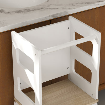 AIYAPLAY 2-in-1 Toddler Tower with Chalkboard, Safety Rail for Kitchen, Counter, Bathroom, Sink, White 