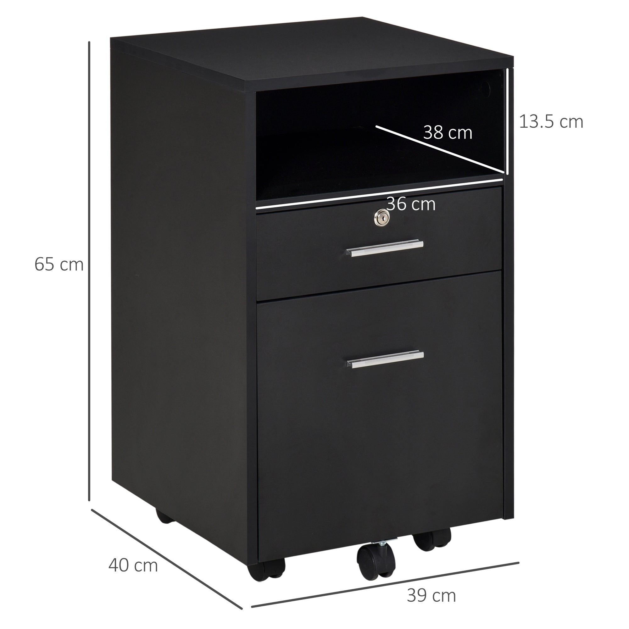 Vinsetto Lockable Two-Drawer Filing Cabinet, with Wheels - Black 