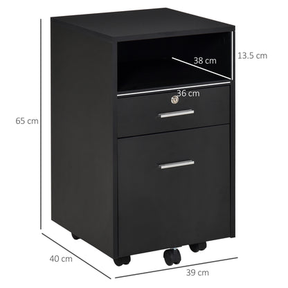 Vinsetto Lockable Two-Drawer Filing Cabinet, with Wheels - Black 