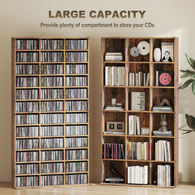 HOMCOM CD Storage Unit with Adjustable Shelves, 102 x 195 cm, Rustic Brown 