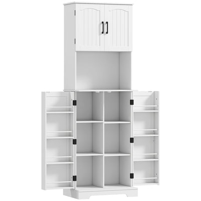 HOMCOM 181.5 cm Freestanding Storage Cabinet, Tall Kitchen Cupboard with Adjustable Shelves, 8 Door Spice Racks, White