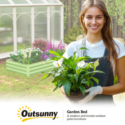 Outsunny Metal Raised Garden Bed Planter Box Outdoor Planters for Growing Flowers, Herbs, Green, Light Green 