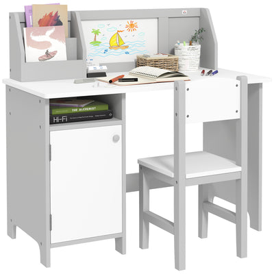 HOMCOM Kids Table and Chair Set w/ Whiteboard - Grey 