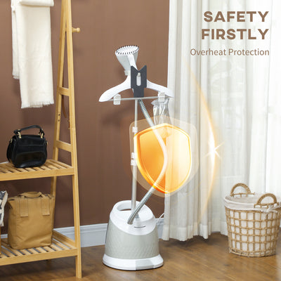 HOMCOM 1800W Standing Clothes Steamer, with Accessories - Grey 