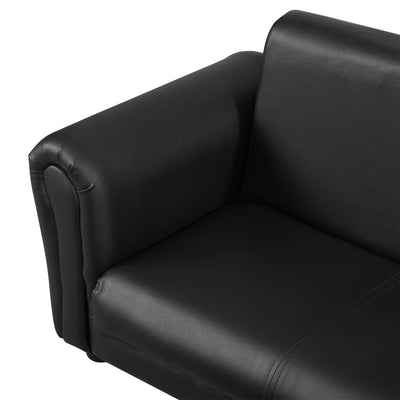 HOMCOM Kids Sofa Bed Kids Twin Sofa Toddler Chair 2 Seater Kids Twin Sofa Chair Boys Girls Couch w/ Footstool (Black) 
