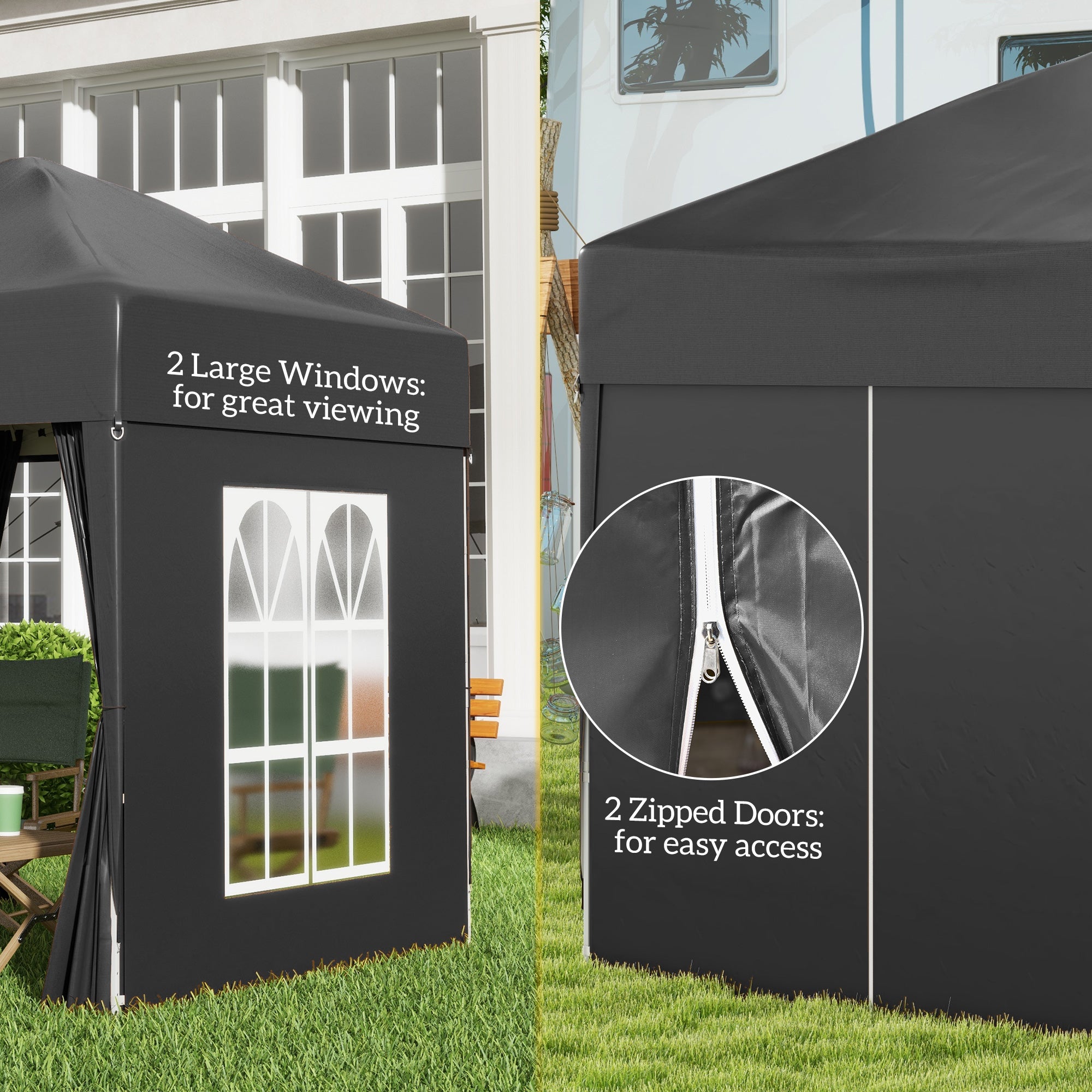 Outsunny 2 x 2 m Garden Pop Up Gazebo, Wedding Party Tent Marquee, Water Resistant Awning Canopy with Sidewalls, Windows, Carry Bag, Black 