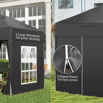 Outsunny 2 x 2 m Garden Pop Up Gazebo, Wedding Party Tent Marquee, Water Resistant Awning Canopy with Sidewalls, Windows, Carry Bag, Black 