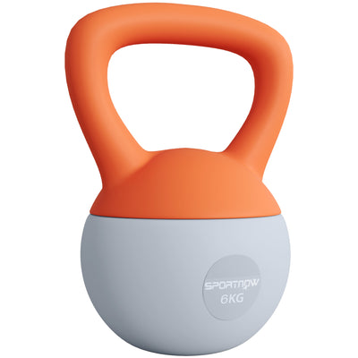 SPORTNOW Soft Kettlebell, 6kg Kettle Bell with Non-Slip Handle for Home Gym Weight Lifting and Strength Training, Orange and Grey 