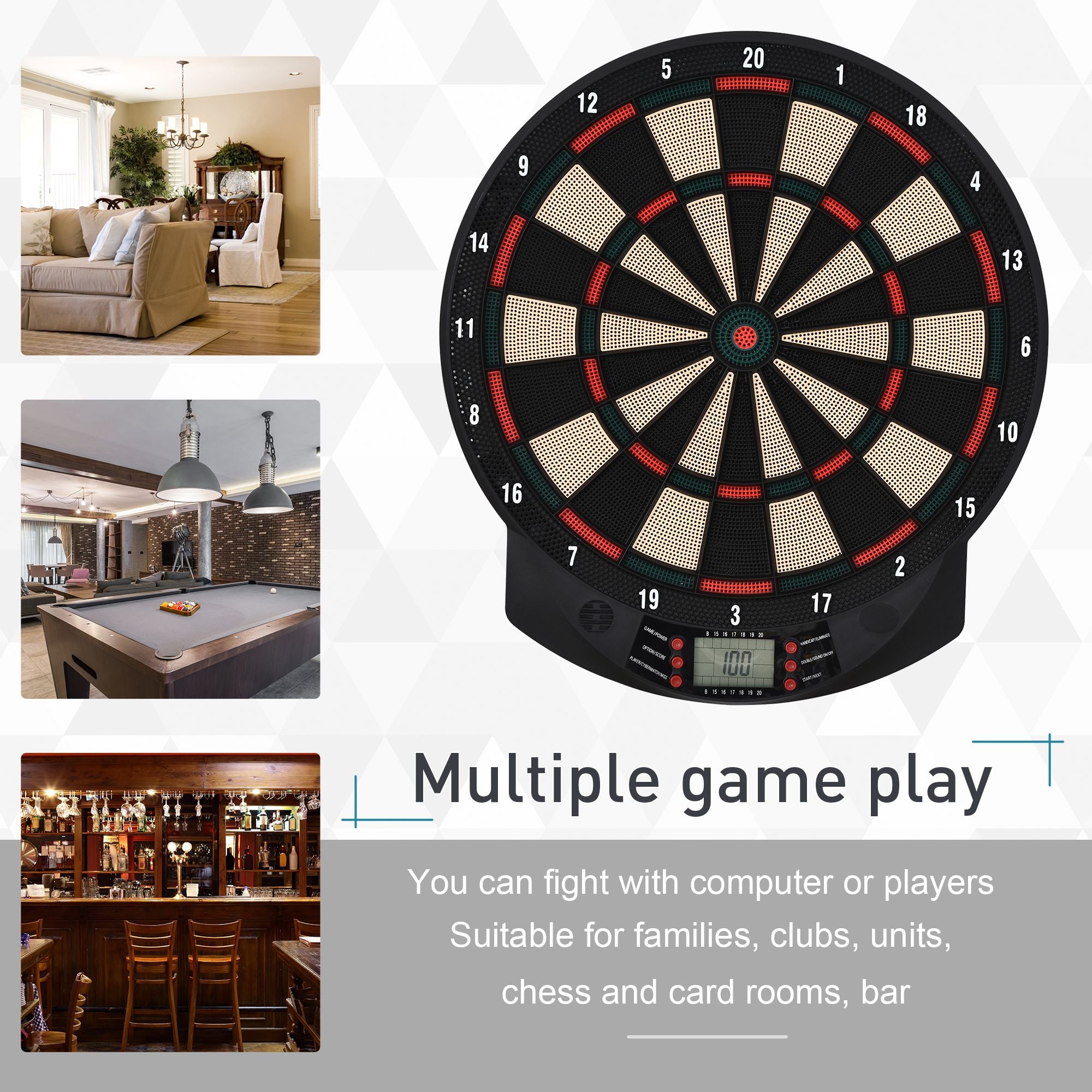 HOMCOM Electronic Hanging Dartboard LED Digital Score Set 27 Games and 202 Variations with 12 Soft Tip Darts 