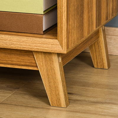 HOMCOM Modern Bedside Table Nightstand, Living Room End Table, Side Table with Drawer and Shelf, Walnut Brown 