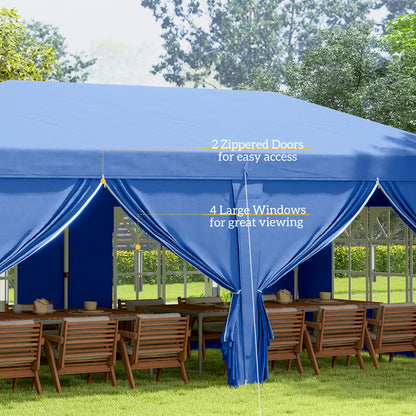 Outsunny 3 x 6 m Pop Up Gazebo with Sides and Windows, Height Adjustable Wedding Camping Party Tent Canopy Marquee with Storage Bag for Garden, Event, Blue