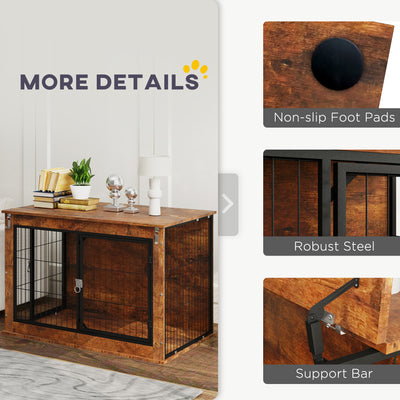 PawHut Dog Crate Furniture with Flip-up Top, 2 Doors, for Large Dogs, 98 x 60 x 65.5cm, Rustic Brown 