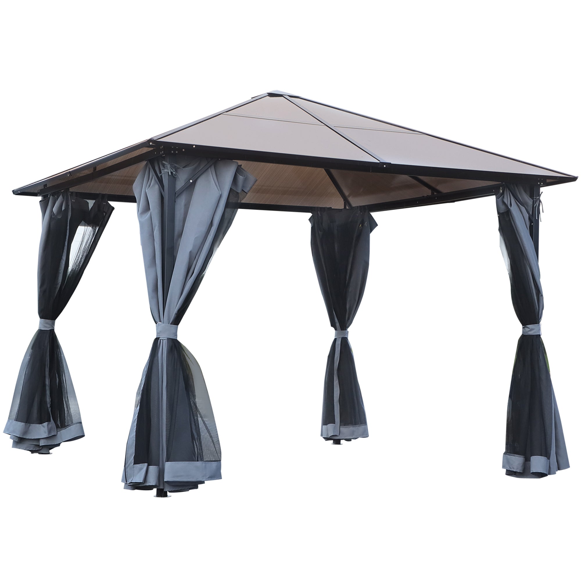Outsunny 3m x 3m Hardtop Metal Frame Mesh Draped Gazebo Black 