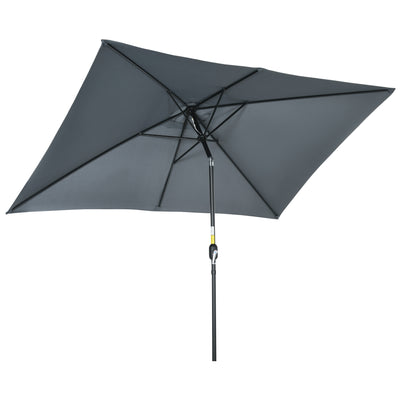 Outsunny 3x2m Patio Parasol Garden Umbrellas Canopy with Aluminum Tilt Crank Rectangular Sun Shade Steel, Dark Grey 