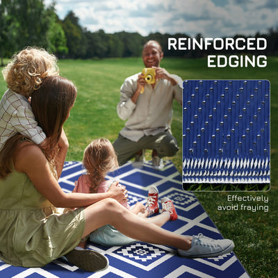 Outsunny Plastic Straw Reversible RV Outdoor Rug with Carry Bag, 182 x 274cm, Blue and White 